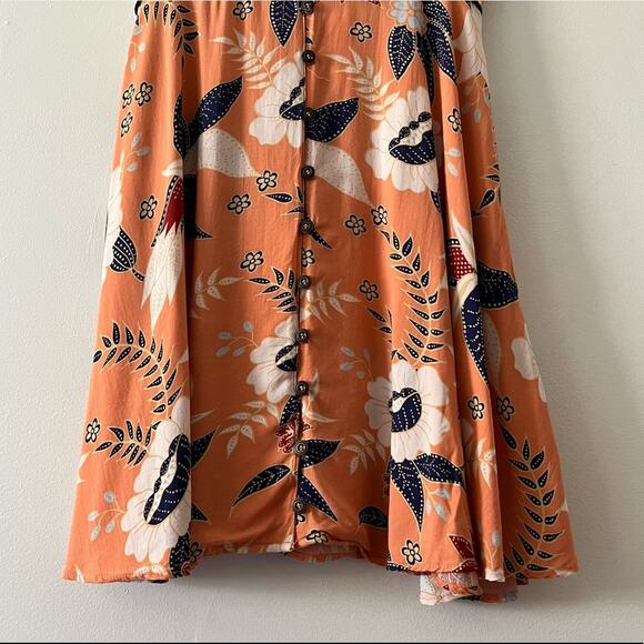 Forever 21 Orange Boho Button Front Floral Print Dress Cream Navy Wine sz Small - Picture 3 of 7